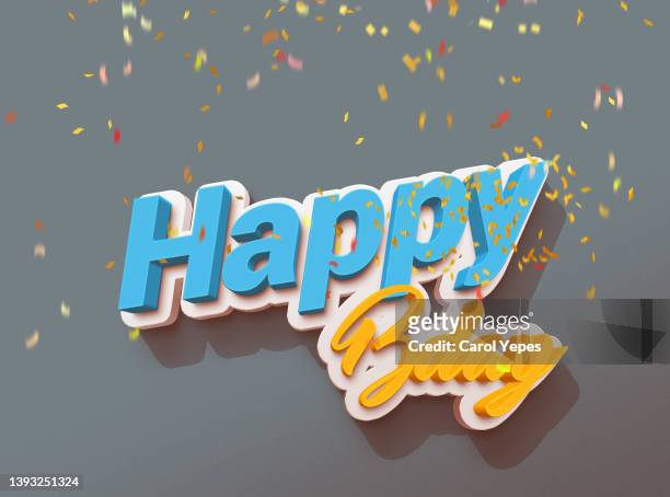 happy birthday in 3 dimensional letters with glitter confetti - 3d typo foto e immagini stock