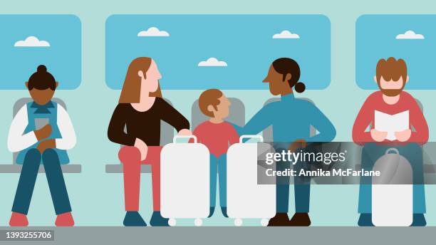 ilustrações de stock, clip art, desenhos animados e ícones de mixed race lgbtqia family travels on subway or bus - família biparental