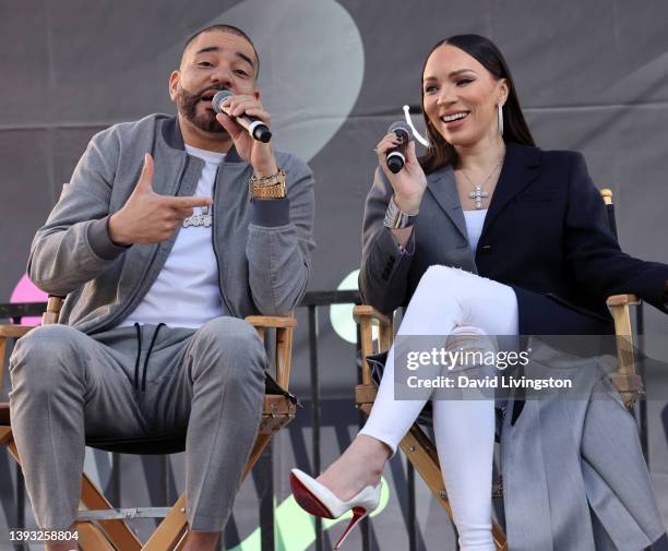 Gia Casey and DJ Envy speak on stage at the Los Angeles Times Festival of Books at the University of Southern California on April 23, 2022 in Los...