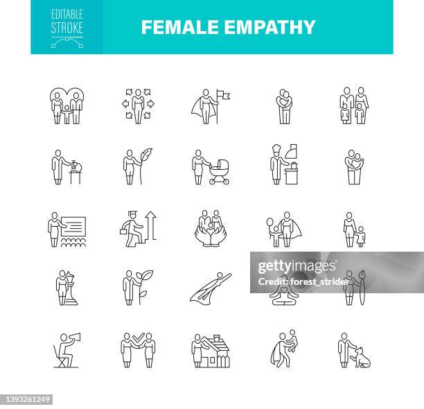 female empathy icons editable stroke. the set contains icons as  women, people, family, relationship, businesswoman - supermom stock illustrations