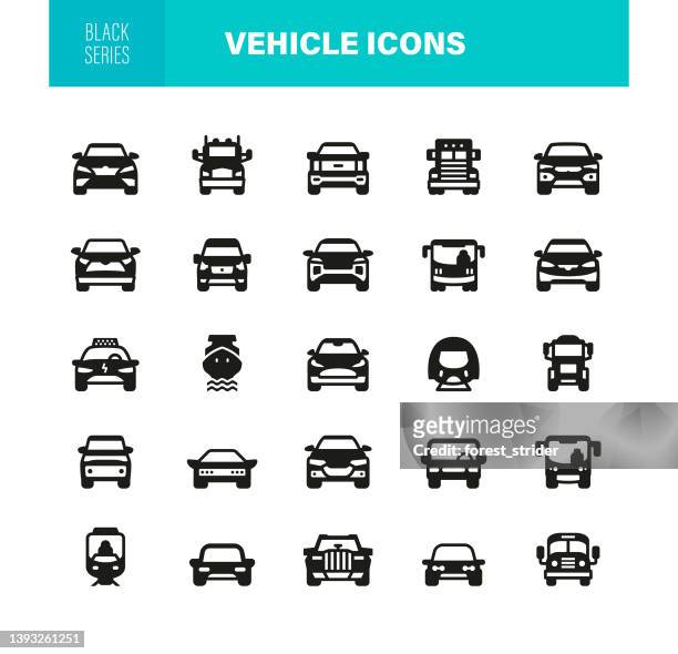 ilustrações de stock, clip art, desenhos animados e ícones de vehicle icons. the set contains icons as transportation, car, pick-up truck, mode of transport, bus - pickup