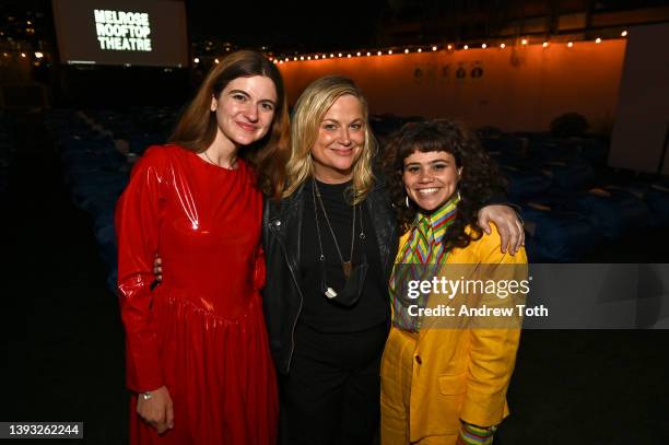 Alyssa Stonoha, Amy Poehler and Sandy Honig attend 'Three Busy Debras' season two premiere party at EP & LP on April 23, 2022 in Los Angeles,...