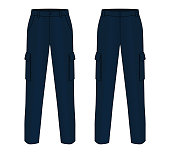 Navy Blue Factory Uniform Pants Template on White Background, Vector File.