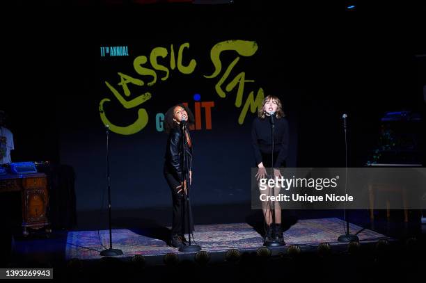 Ariyah Brown & Bridget Phillips from Orange County High School of the Arts perform at the 11th Annual Get Lit: Classic Poetry Slam Event at Dynasty...