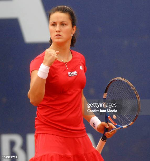 Alexandra Panova from Rusia celebrates after beating a match against Lara Arruabarrena from Spain at the High Complex Sports Center the final of the...