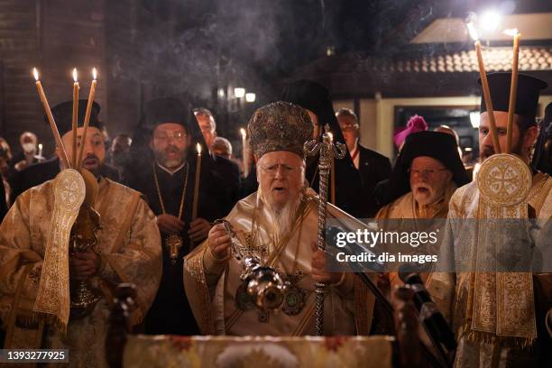 Greek Orthodox Ecumenical Patriarch Bartholomew I of Constantinople conducts the Orthodox Easter Resurrection Service held at the Fener Greek...