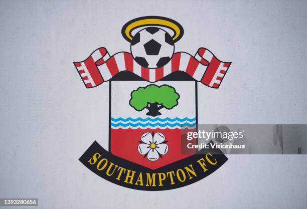 The official Southampton club badge on a sign outside St Mary's Stadium ahead of the Premier League match between Southampton and Arsenal at St...