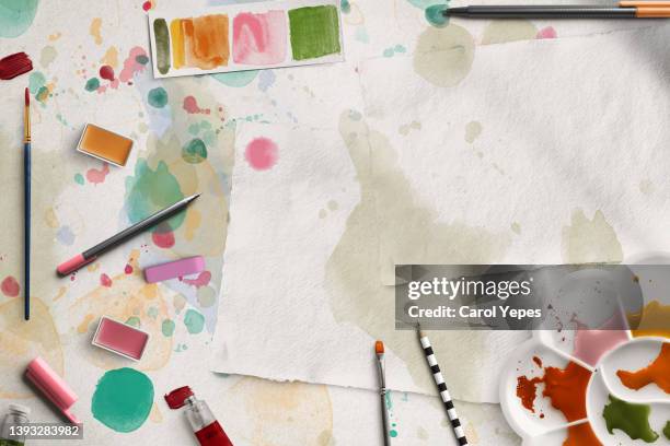 artist supplies workspace - pencil on white paper stock pictures, royalty-free photos & images