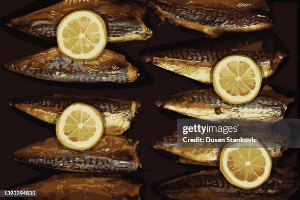stockillustraties, clipart, cartoons en iconen met roasted mackerel with lemon - fillet