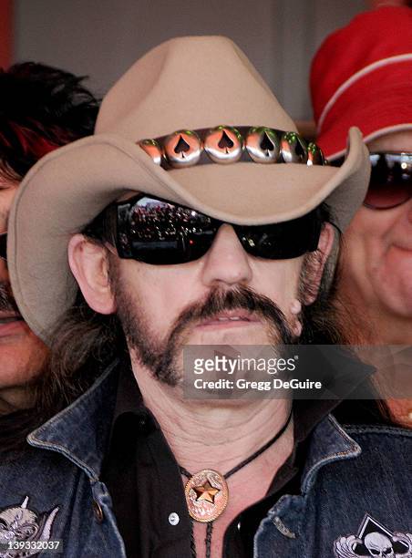 Lemmy of Motorhead poses at the induction ceremony of the Scorpions into Hollywood's RockWalk at the Guitar Center on April 6, 2010 in Hollywood,...