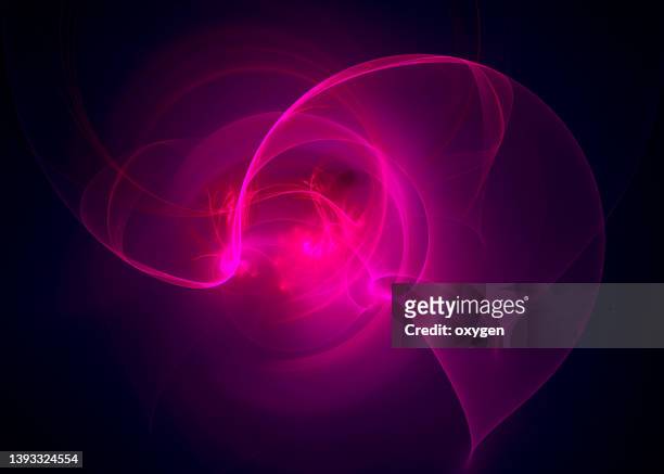 abstract  swirl wave red purple magical neon transparent fractal lines on black background. energy streams - magenta stockfoto's en -beelden
