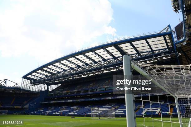 General view inside the stadium prior to the Premier League match between Chelsea and West Ham United at Stamford Bridge on April 24, 2022 in London,...