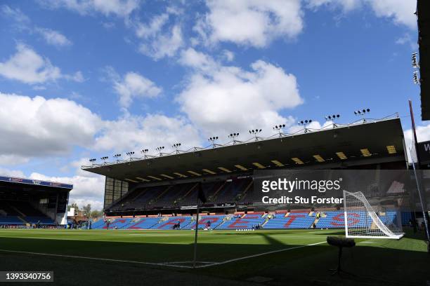 General view inside the stadium prior to the Premier League match between Burnley and Wolverhampton Wanderers at Turf Moor on April 24, 2022 in...