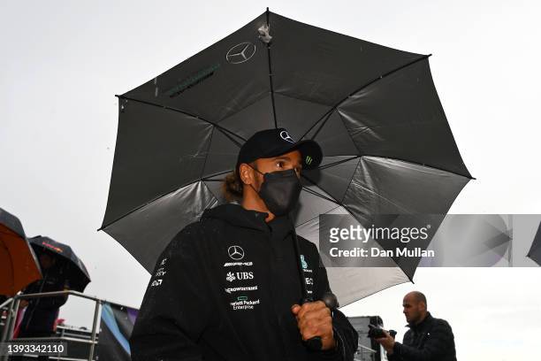 Lewis Hamilton of Great Britain and Mercedes walks to the drivers parade ahead of the F1 Grand Prix of Emilia Romagna at Autodromo Enzo e Dino...