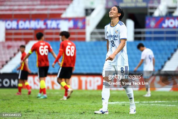 Jun Amano of Ulsan Hyundai reacts after missing a goal attempt during the second half of the AFC Champions League Group I match against Guangzhou FC...