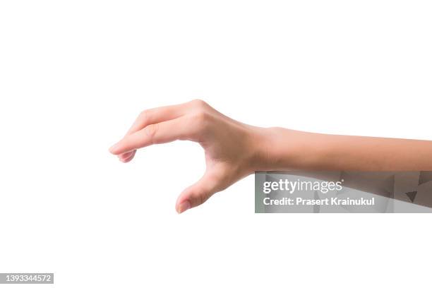 woman hand isolated on white background , hold or catch. clipping path - fangen stock-fotos und bilder