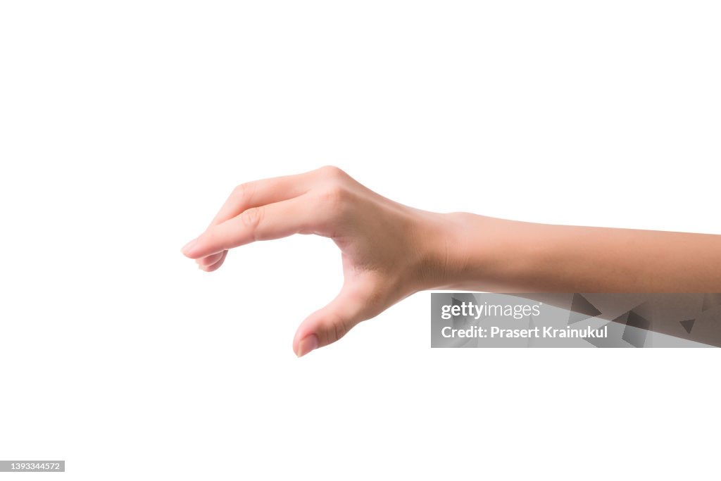 Woman hand isolated on white background , hold or catch. Clipping path