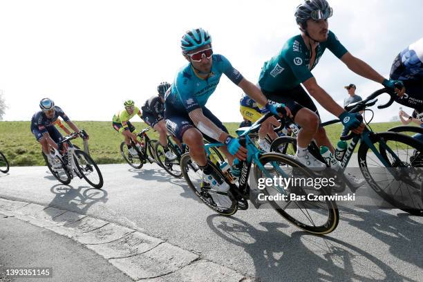 Fabio Felline of Italy and Team Astana – Qazaqstan and Urko Berrade Fernandez of Spain and Team Equipo Kern Pharma compete during the 108th Liege -...