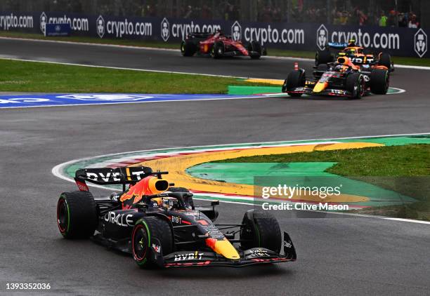 Max Verstappen of the Netherlands driving the Oracle Red Bull Racing RB18 leads Sergio Perez of Mexico driving the Oracle Red Bull Racing RB18 and...