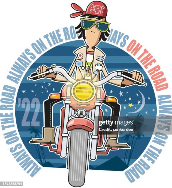 biker on the road - man riding motorcycle clip art stock illustrations