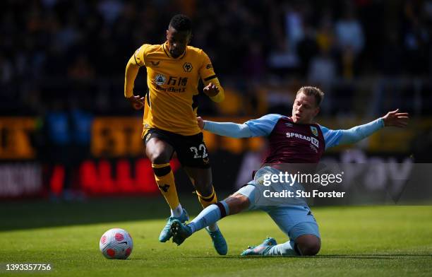 Matej Vydra of Burnley challenges Nelson Semedo of Wolverhampton Wanderers during the Premier League match between Burnley and Wolverhampton...