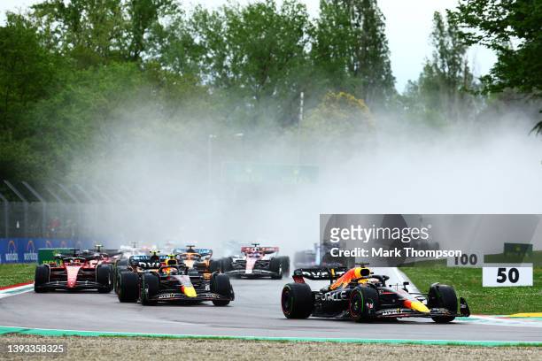 Max Verstappen of the Netherlands driving the Oracle Red Bull Racing RB18 leads Sergio Perez of Mexico driving the Oracle Red Bull Racing RB18 and...