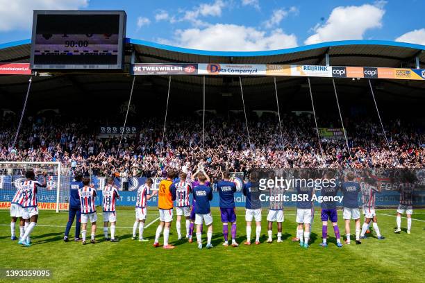 Willem II supporters and players happy with win after the Dutch Eredivisie match between Willem II and Vitesse at Koning Willem II Stadion on April...