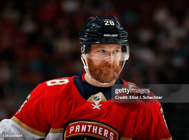 Claude Giroux of the Florida Panthers skates the ice during a break in the action against the Toronto Maple Leafs at the FLA Live Arena on April 23,...