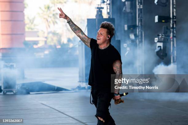 Jacoby Shaddix of Papa Roach performs with Emo Nite on the Sahara stage during the 2022 Coachella Valley Music And Arts Festival on April 23, 2022 in...