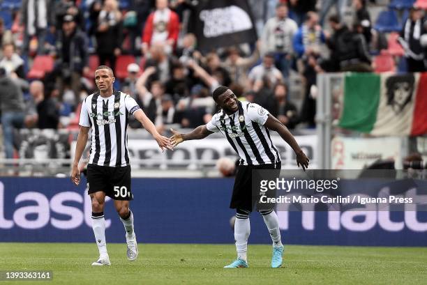 Isaac Success of Udinese Calcio celebrates after scoring his team's secon goal during the Serie A match between Bologna FC and Udinese Calcio at...
