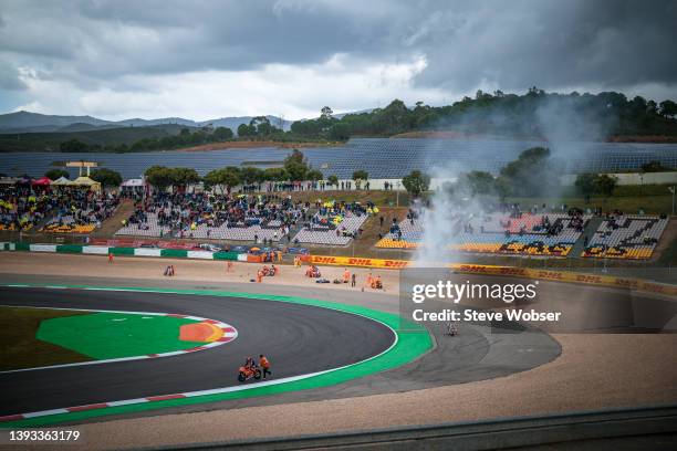 Mass crash during the Moto2 race due to wet track during the race of the MotoGP Grande Prémio Tissot de Portugal at Autodromo do Algarve on April 24,...