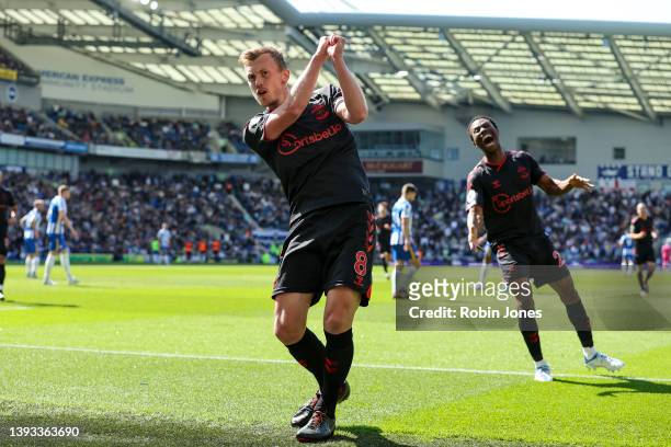 James Ward-Prowse of Southampton celebrates after he scores a goal to make it 2-0, his second, during the Premier League match between Brighton &...