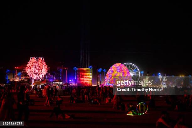 General night view of the festival grounds during the 2022 Coachella Valley Music And Arts Festival on April 23, 2022 in Indio, California.
