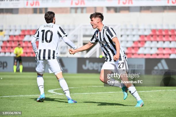 Nicolo Cudrig of Juventus FC U23 celebrates a goal during the match between Juventus U23 v Legnano - Serie C at Stadio Giuseppe Moccagatta on April...