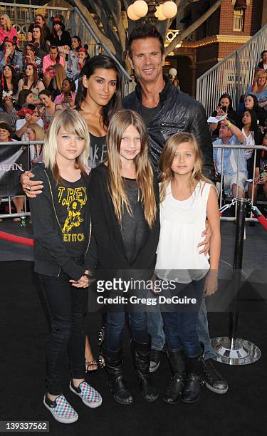 Lorenzo Lamas, guest and children arrive at the World Premiere of "Pirates of the Caribbean: On Stranger Tides" held at Disneyland on May 7, 2011 in...