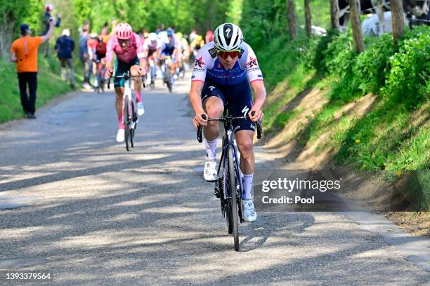 Remco Evenepoel of Belgium and Team Quick-Step - Alpha Vinyl attacks during the 108th Liege - Bastogne - Liege 2022 - Men's Elite a 257,2km one day...