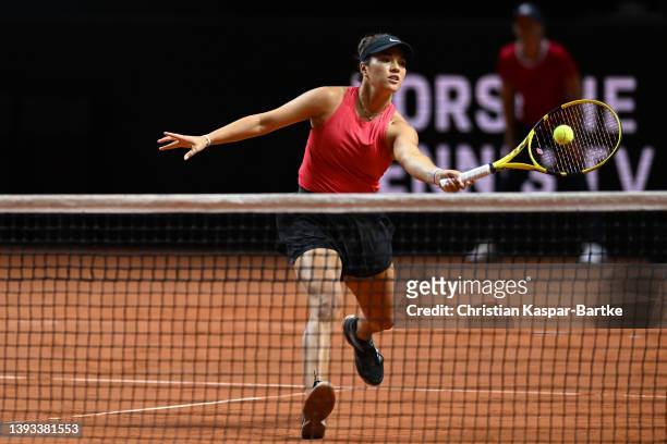 Desirae Krawczyk of United States of America plays a forhand volley during their final match against Coco Gauff of United States of America and Shuai...