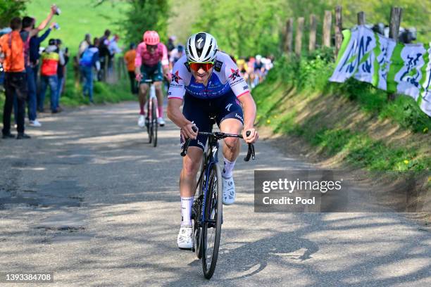 Remco Evenepoel of Belgium and Team Quick-Step - Alpha Vinyl attacks during the 108th Liege - Bastogne - Liege 2022 - Men's Elite a 257,2km one day...