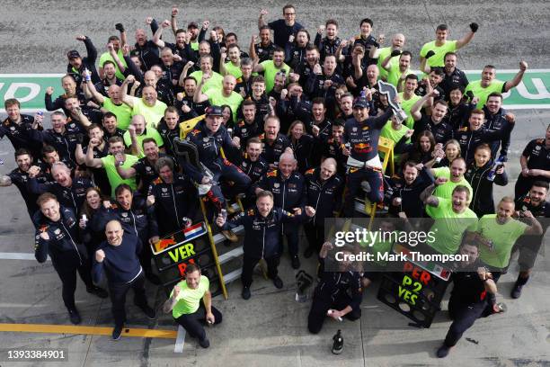 Race winner Max Verstappen of the Netherlands and Oracle Red Bull Racing and Second placed Sergio Perez of Mexico and Oracle Red Bull Racing...