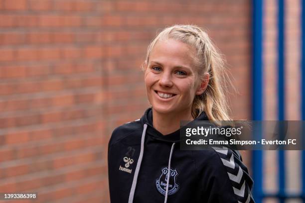 Leonie Maier of Everton arrives ahead of the Barclays FA Women's Super League match between Everton Women and Arsenal Women at Walton Hall Park on...