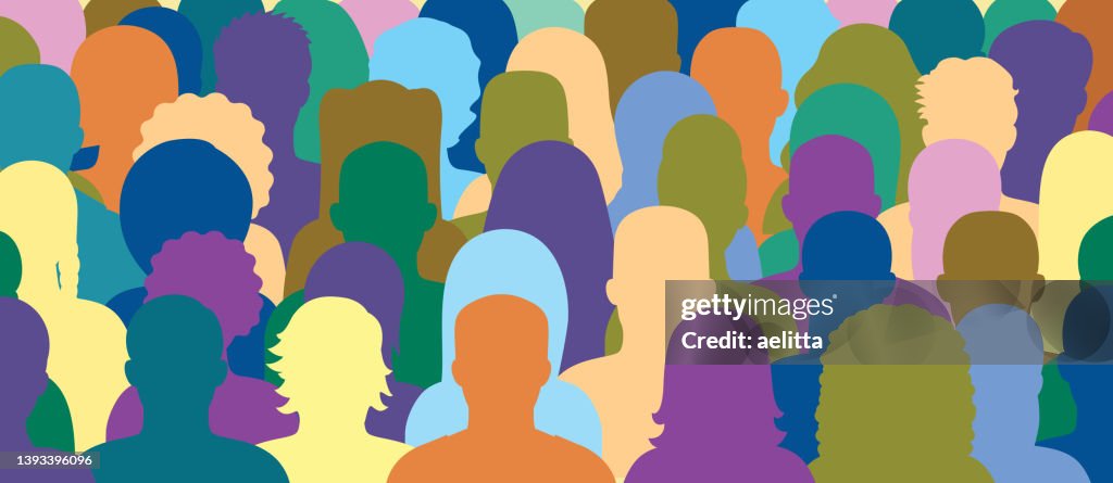 Vector characters - silhouettes. Unrecognizable portraits of women and men. Group of people.