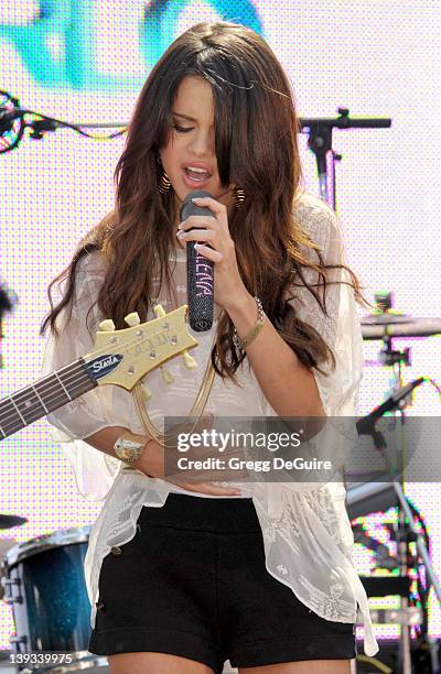 Selena Gomez performs for the "Monte Carlo" 9-City Mall Tour at the Santa Monica Place Mall on June 13, 2011 in Santa Monica, California.