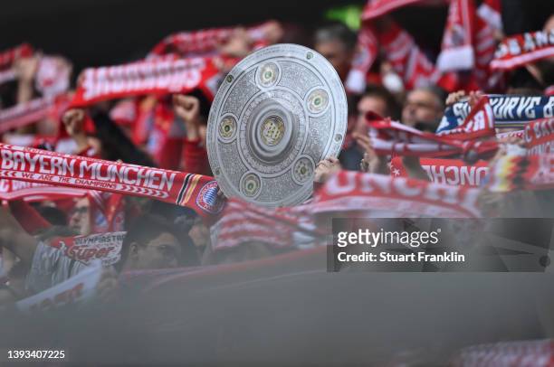 Fansof Bayern during the Bundesliga match between FC Bayern München and Borussia Dortmund at Allianz Arena on April 23, 2022 in Munich, Germany.