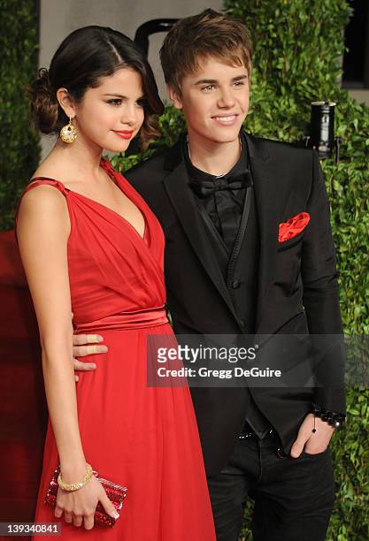 Actress Selena Gomez and Justin Bieber arrive at the Vanity Fair Oscar Party 2011, February 27, 2010 at the Sunset Tower Hotel in West Hollywood,...