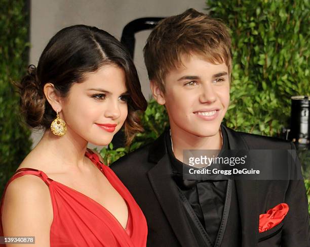 Actress Selena Gomez and Justin Bieber arrive at the Vanity Fair Oscar Party 2011, February 27, 2010 at the Sunset Tower Hotel in West Hollywood,...
