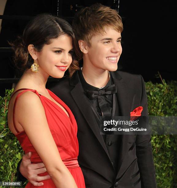 Actress Selena Gomez and Justin Bieber arrive at the Vanity Fair Oscar Party 2011, February 27, 2010 at the Sunset Tower Hotel in West Hollywood,...