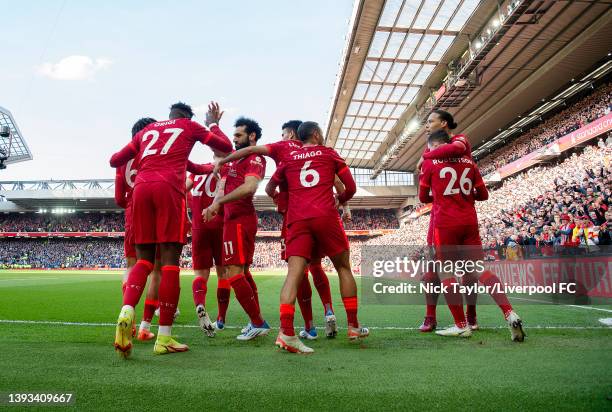During the Premier League match between Liverpool and Everton at Anfield on April 24, 2022 in Liverpool, England.