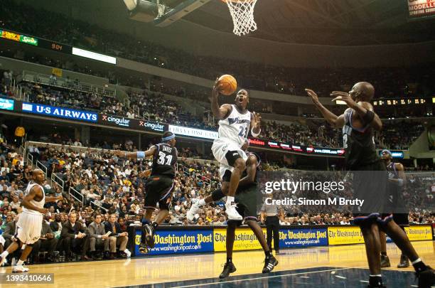 Michael Jordan of the Washington Wizards in action during a game against the Cleveland Cavaliers at The MCI Center on November 06, 2002 in Washington...