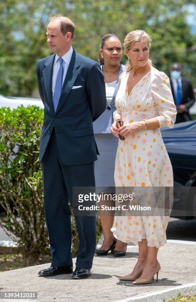 Sophie, Countess of Wessex and Prince Edward, Earl of Wessex visit Morne Fortune, a Saint Lucia National Trust site on April 24, 2022 in Castries,...
