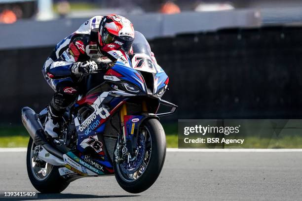 Loris Baz of France rides during the FIM Superbike World Championship Tissot Superpole Race during the WorldSBK Motul Dutch Round at the TT Circuit...